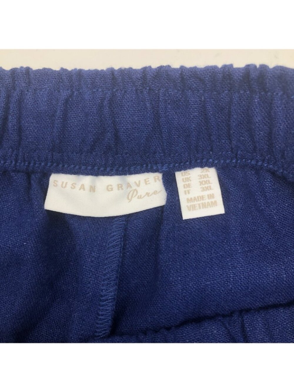 Susan Graver Pure Linen Blend Crop Pants Lace Inset Plus Size 2X Navy - Picture 5 of 7